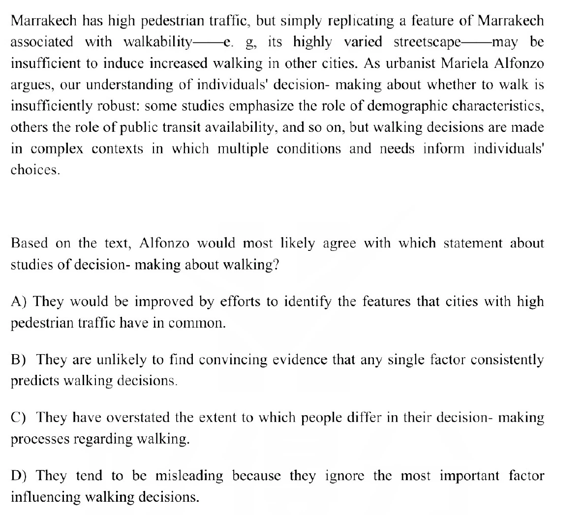 Question 1 passage and answer choices