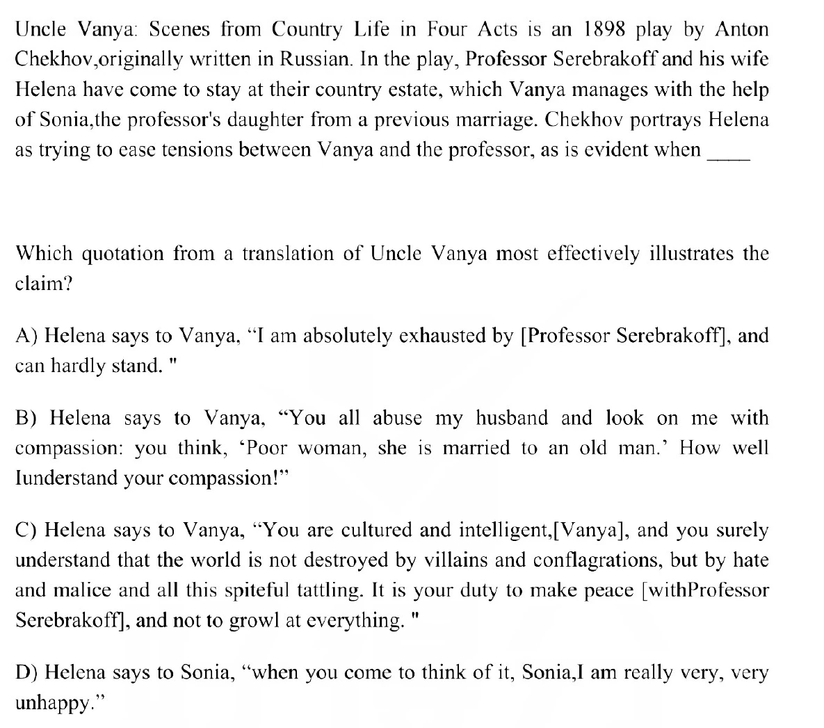 Question 10 passage and answer choices