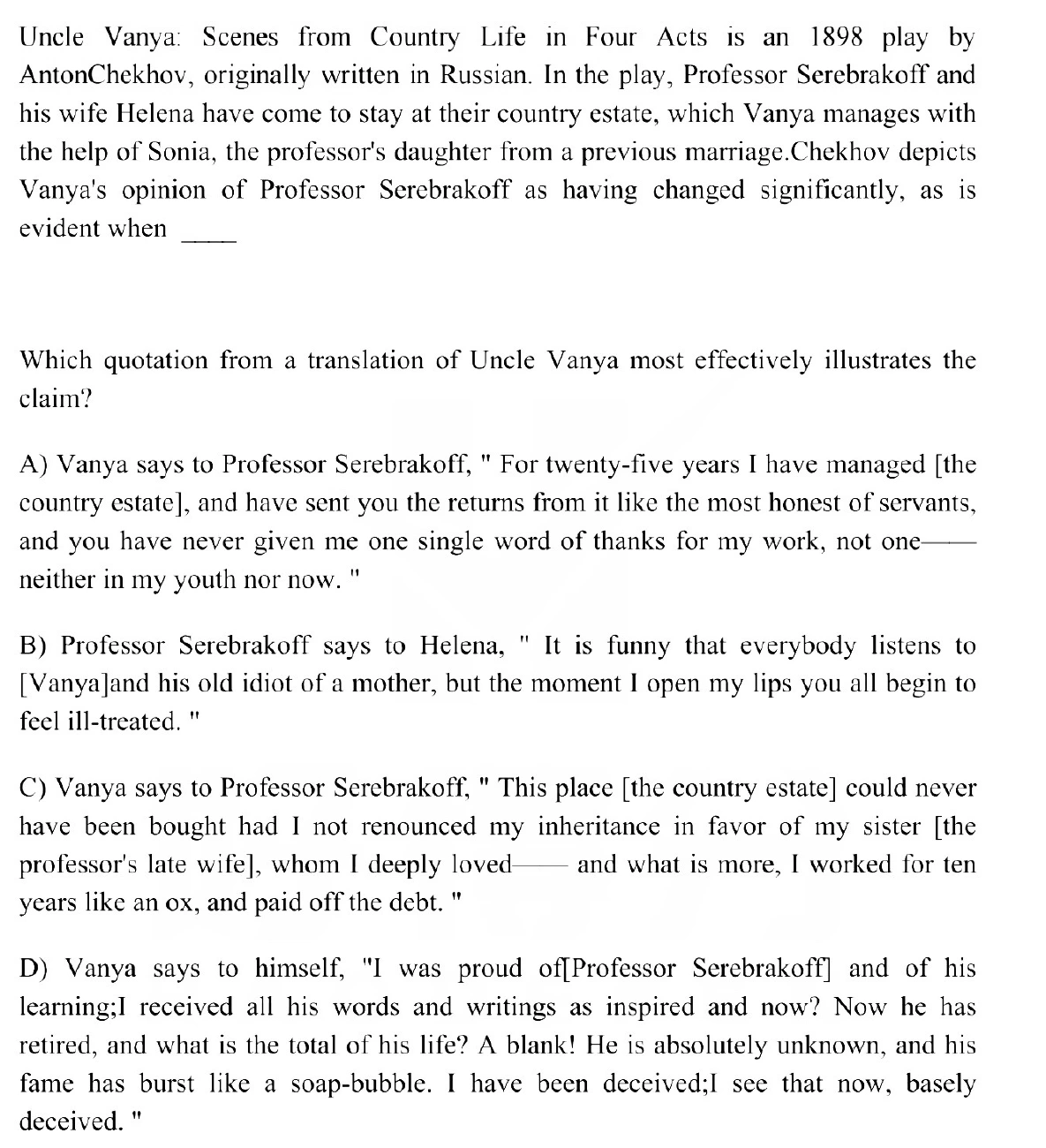Question 11 passage and answer choices