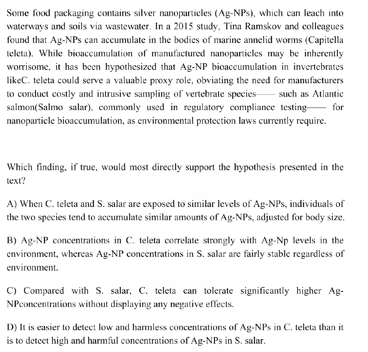 Question 8 passage and answer choices
