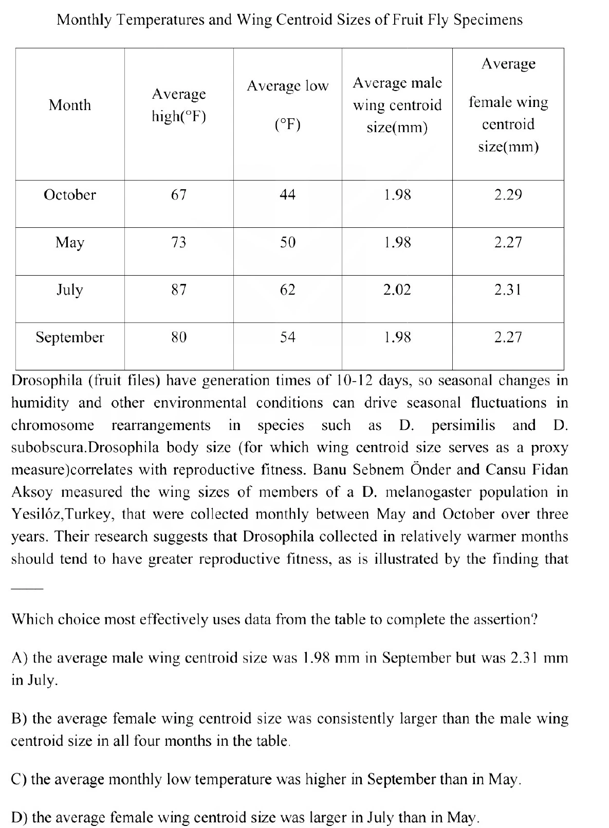 Question 1 passage and answer choices