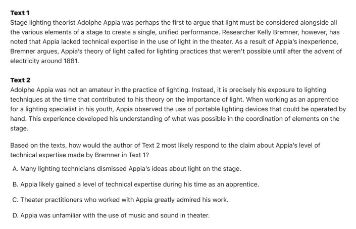 Question 1 passage and answer choices
