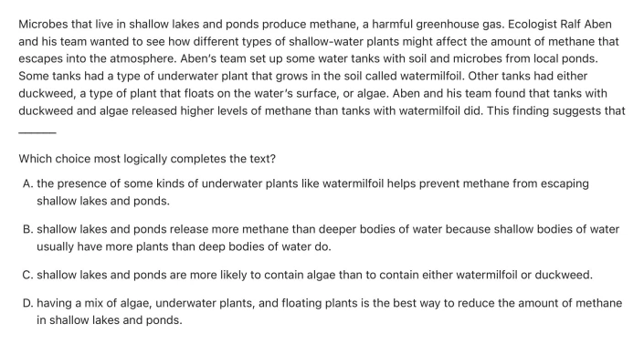 Question 1 passage and answer choices