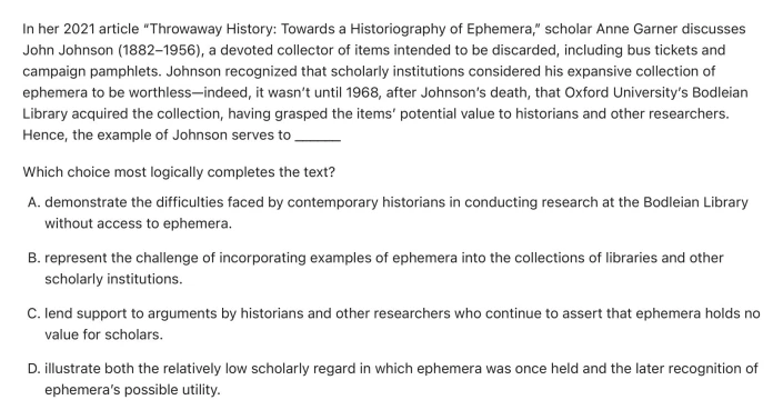 Question 1 passage and answer choices