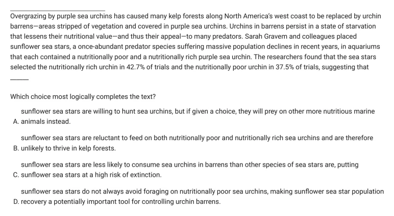 Question 10 passage and answer choices