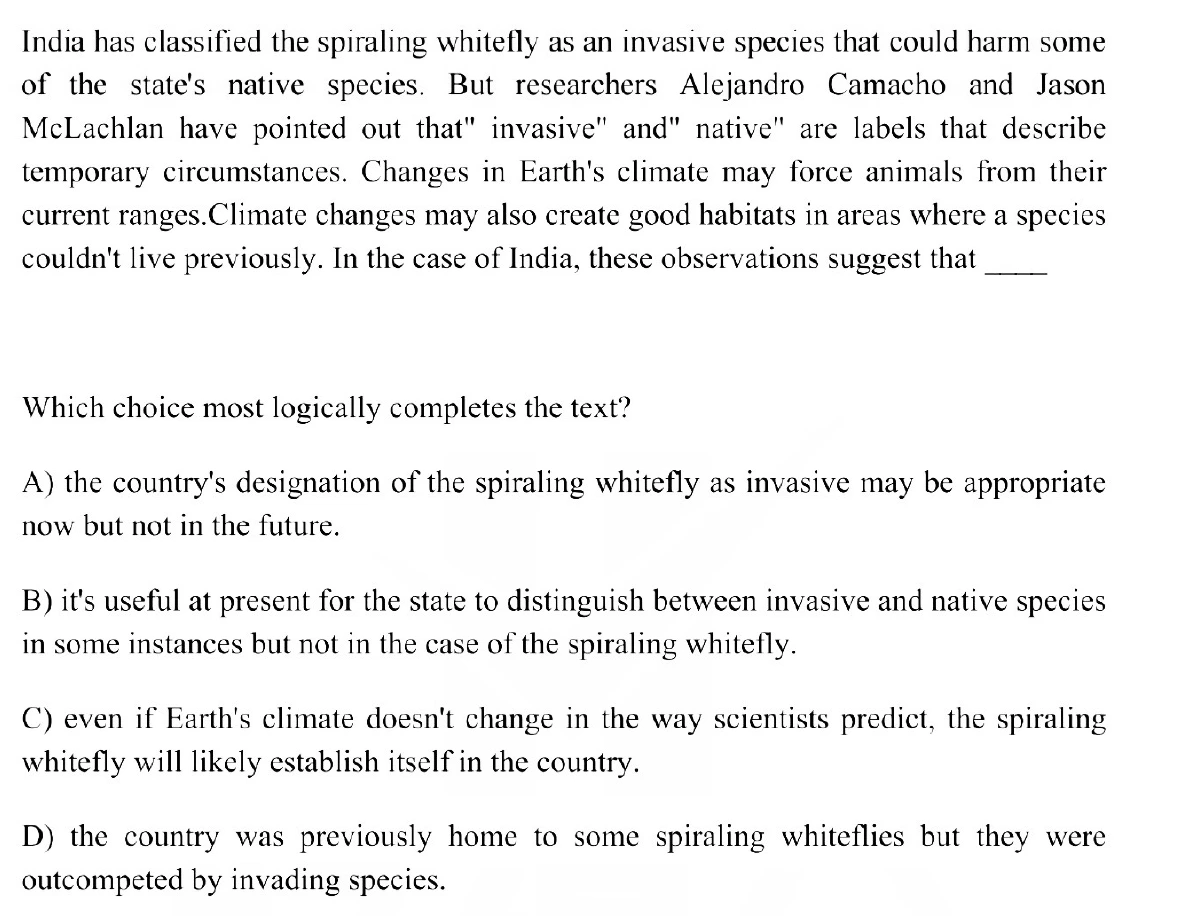 Question 1 passage and answer choices