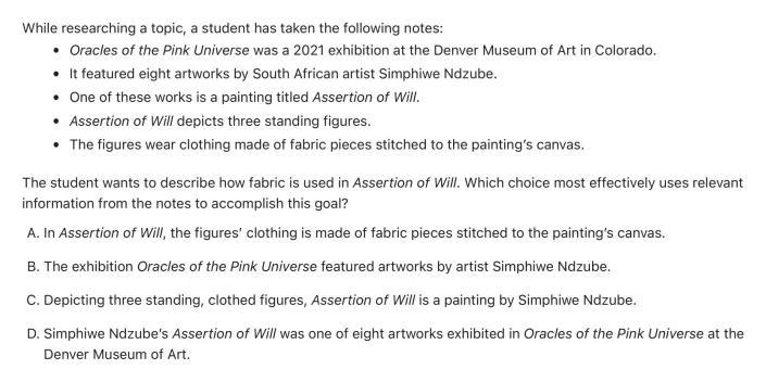 Question 1 passage and answer choices