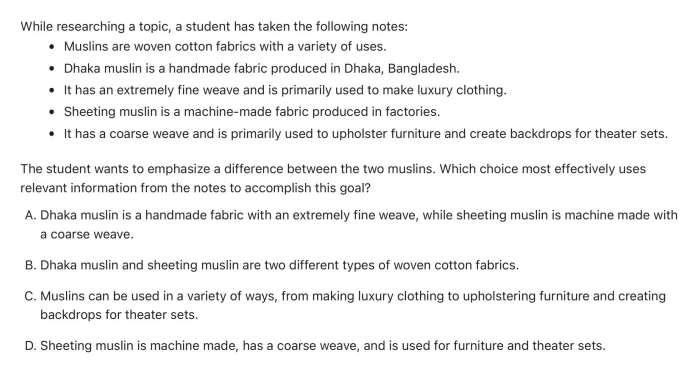 Question 2 passage and answer choices