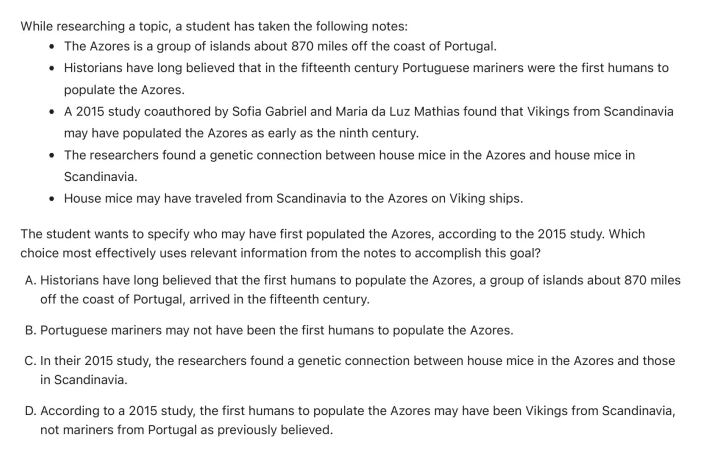 Question 3 passage and answer choices