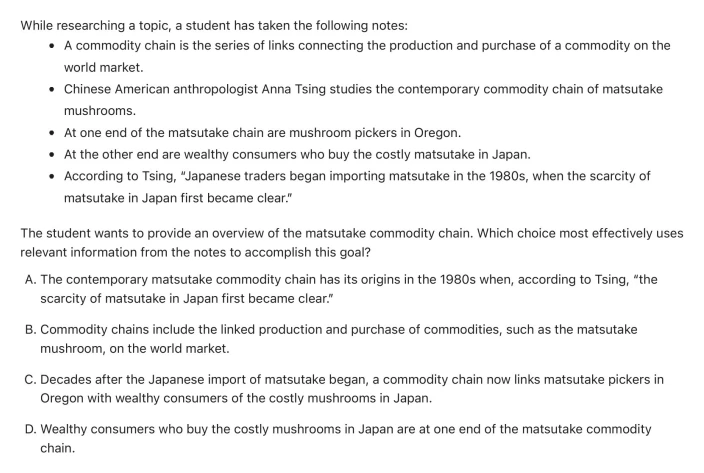 Question 1 passage and answer choices