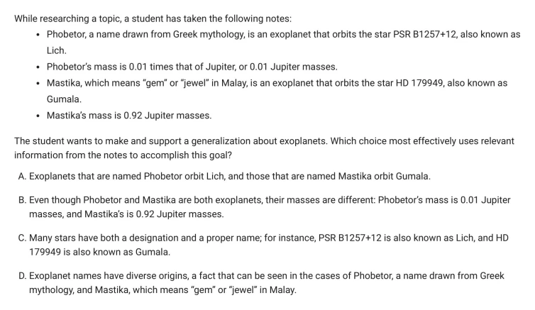 Question 8 passage and answer choices