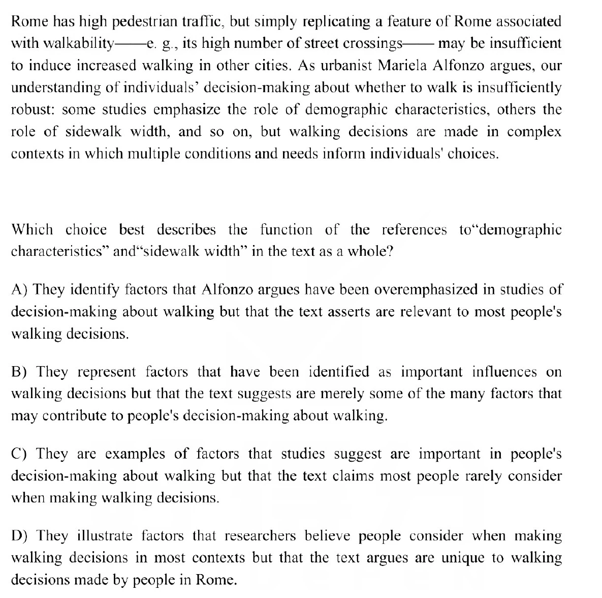 Question 1 passage and answer choices