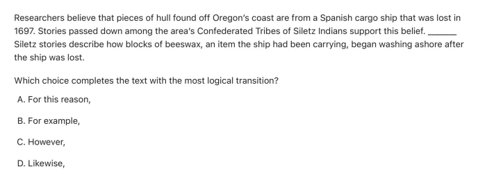Question 1 passage and answer choices