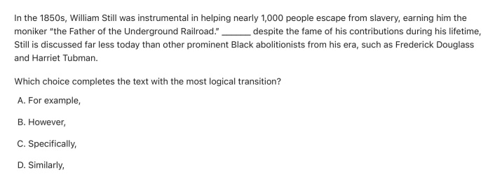 Question 8 passage and answer choices