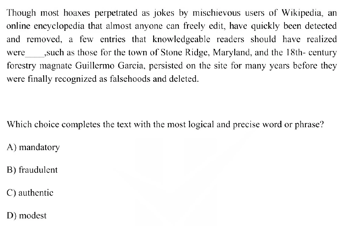 Question 1 passage and answer choices