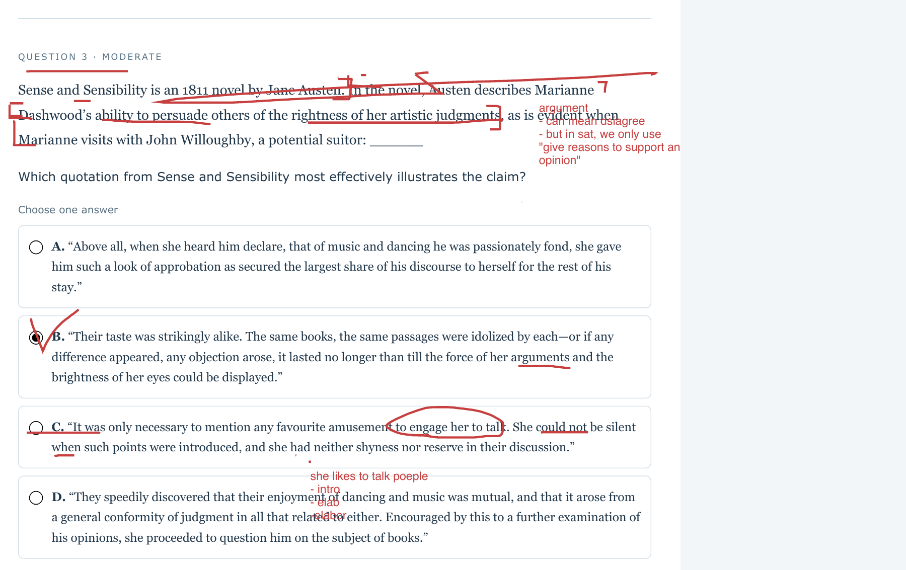 Question 3 · annotated classroom excerpt