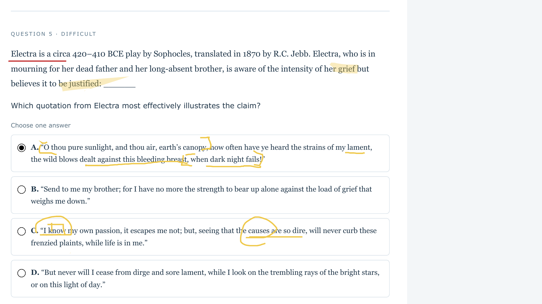 Question 5 · annotated classroom excerpt